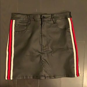 Pleather Black Striped pencil skirt